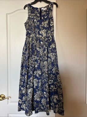 Adam Lippes Navy and Cream Floral Maxi Dress
